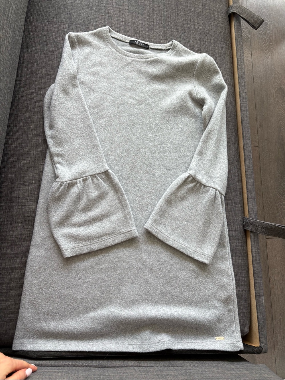 Light Gray Bell-Sleeve Long-Sleeve Dress